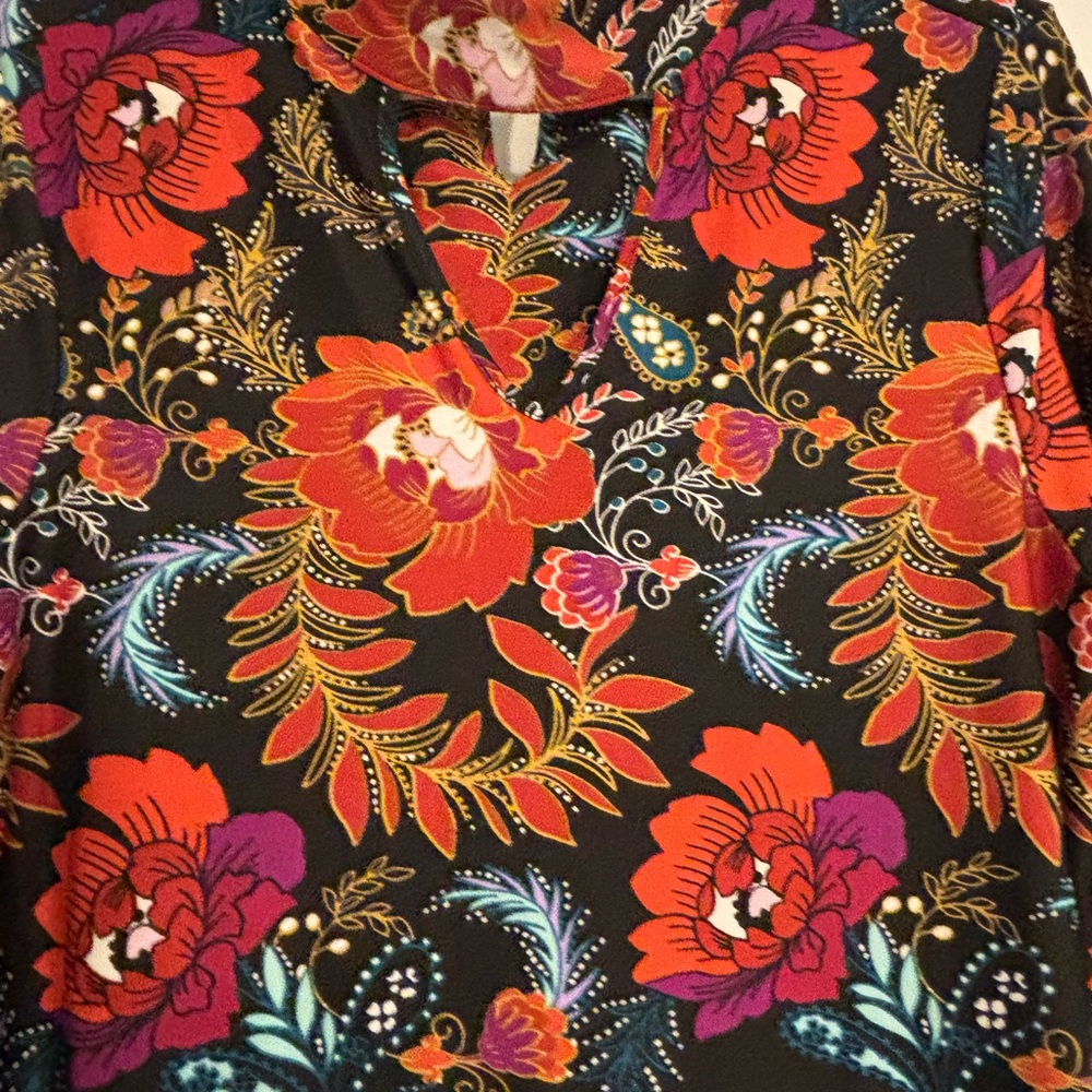 WRANGLER RETRO DRESS SHIFT SIZE MEDIUM 
70s FLAIR SLEEVE ORANGE BLACK W/FLOWERS - Picture 7 of 11